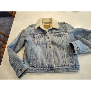 Levi's Premium Sherpa Lined Denim Trucker Jacket Women's L Light Wash Cropped